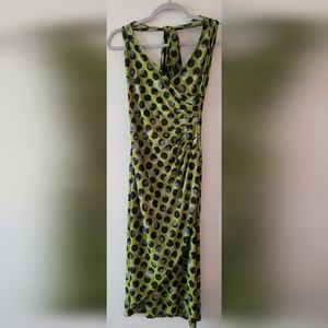 Tatyana Green Polka Dot Retro Faux Wrap Sleeveless Midi Dress Size Medium